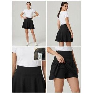DJT Womens Black High Waisted Flared Skater Skirt with Built-in Shorts Size L